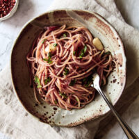 Lemony Pastel Pink Pasta with Garlic Confit