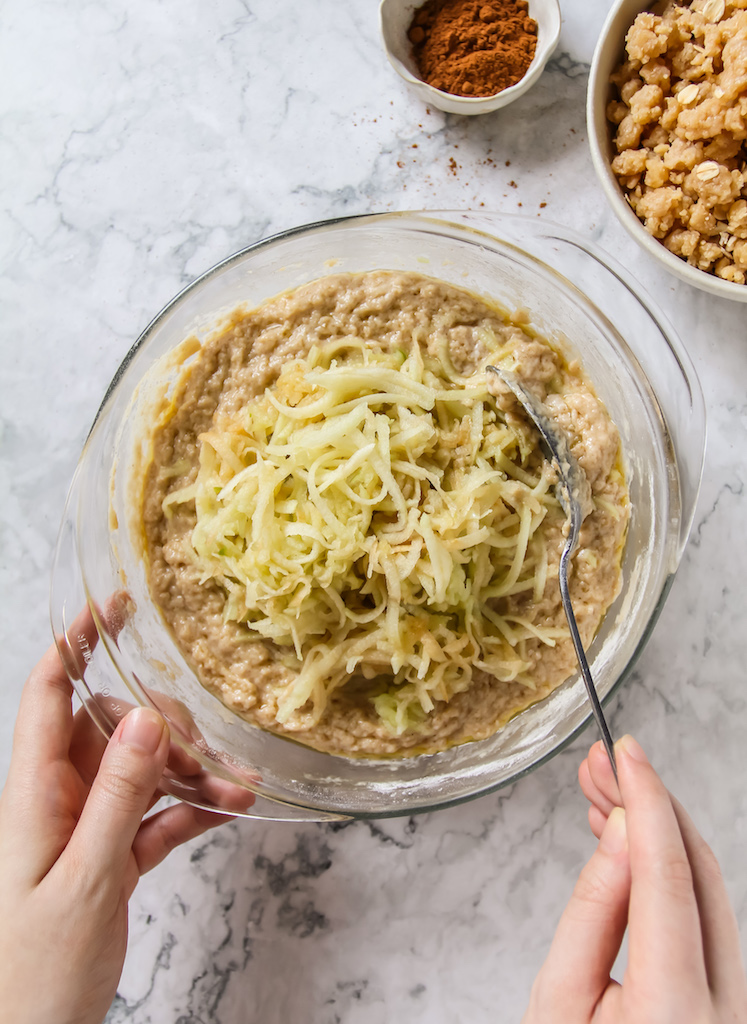 Grated apples will blend seamlessly into the cake