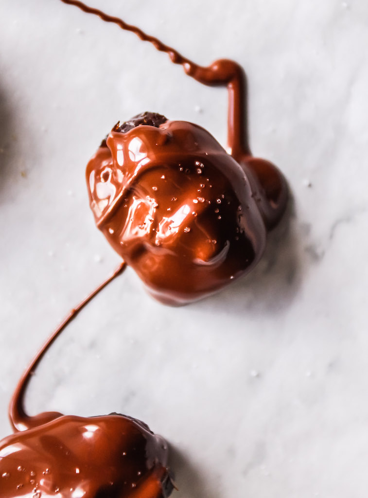 Salted Dark Chocolate Date Boats with Spiced Tahini Caramel