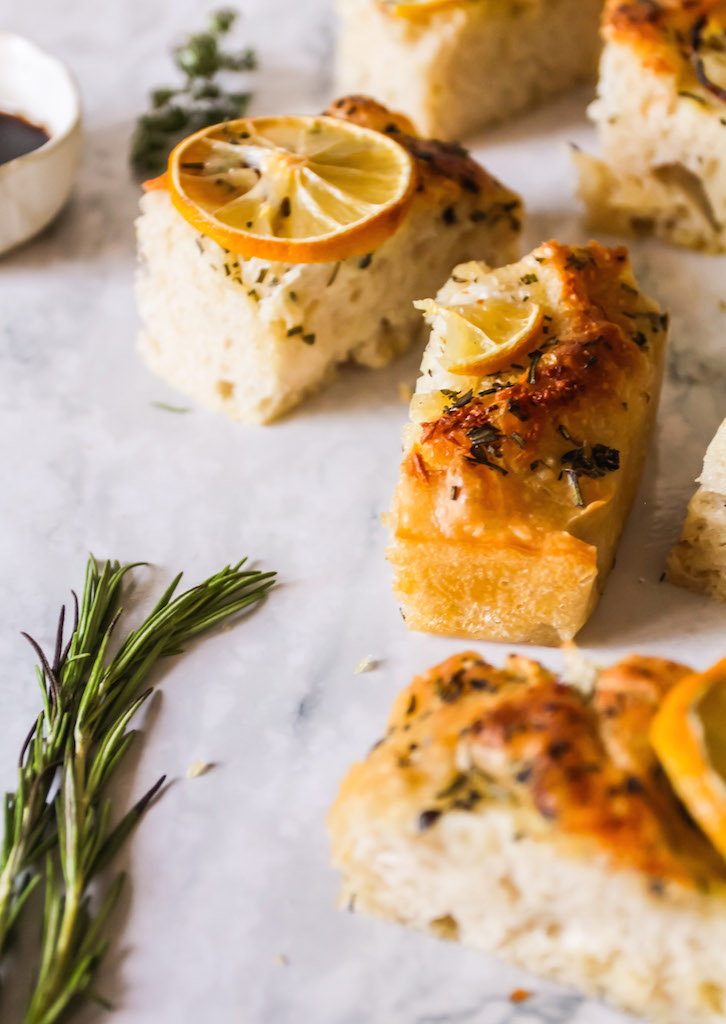 Lemon Garlic Herb No Knead Focaccia