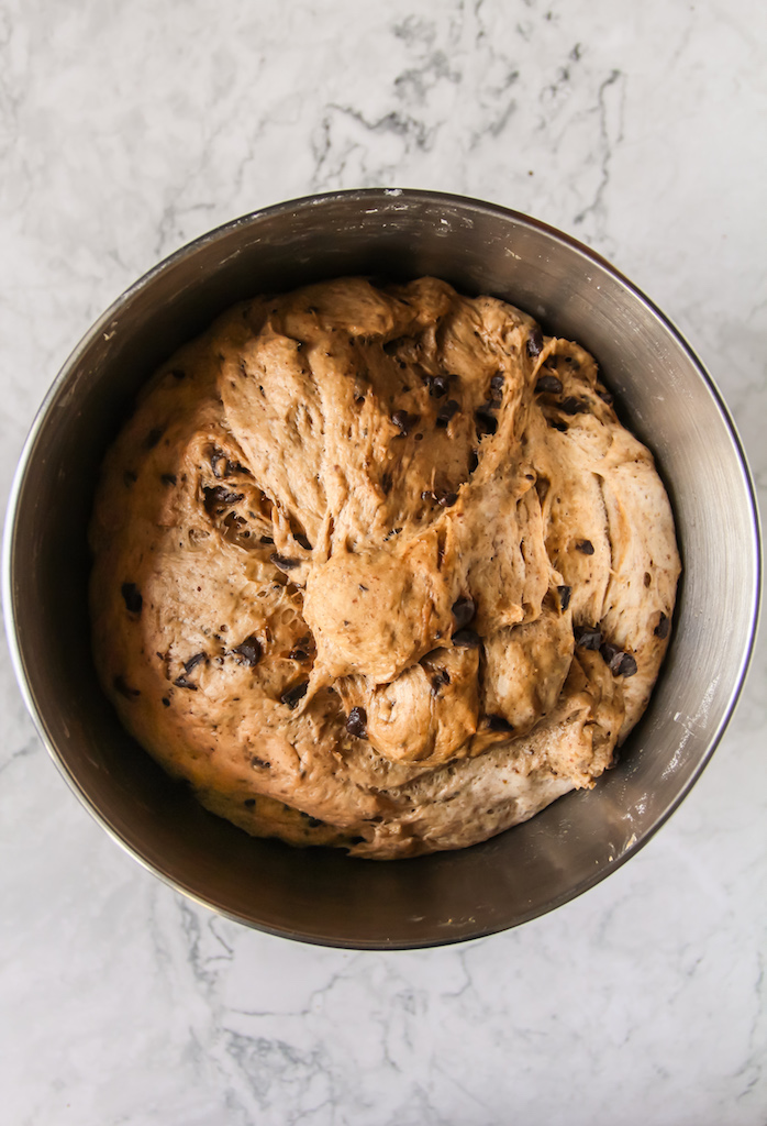 Chocolate Chip Cinnamon Hot Cross Buns after the first proof