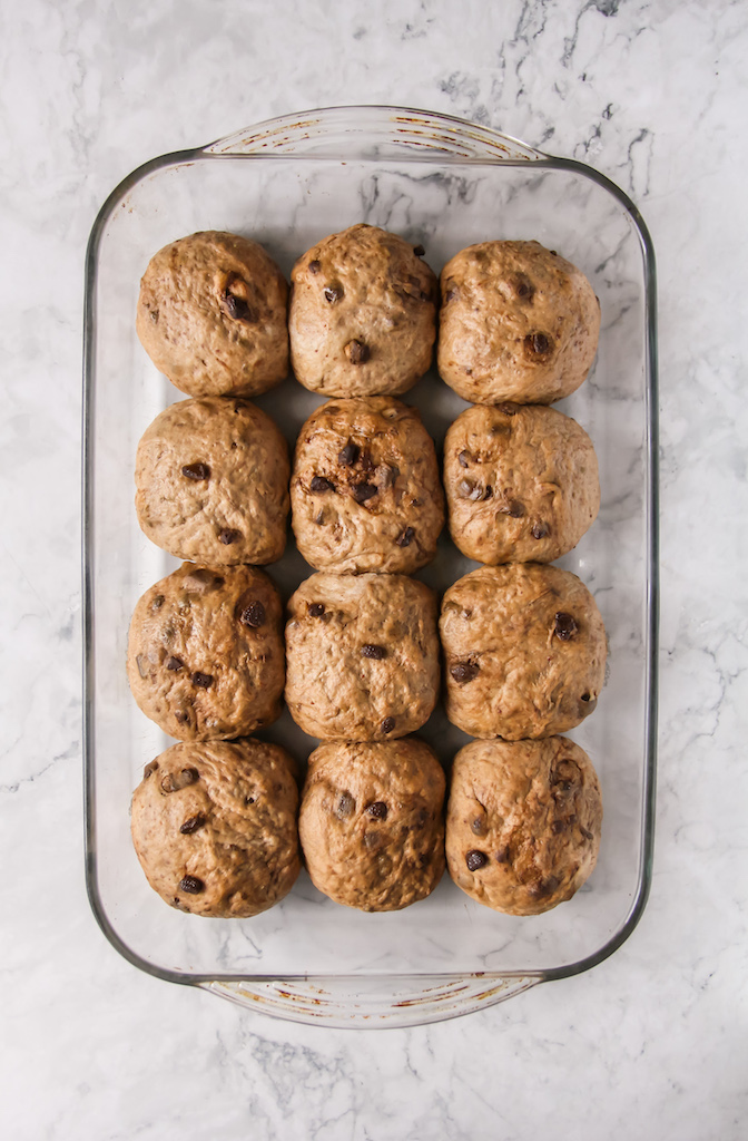 Vegan Chocolate Chip Cinnamon Hot Cross Buns