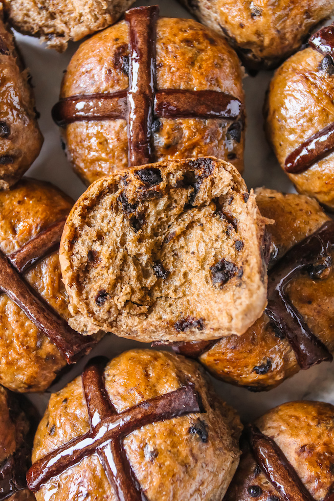 Vegan Chocolate Chip Cinnamon Hot Cross Buns