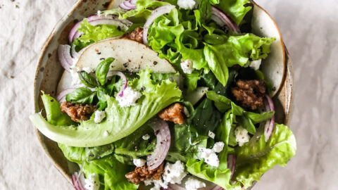 sachin and babi light blue dress Roasted Pear Salad with Goat Cheese - (Easy Recipe!)