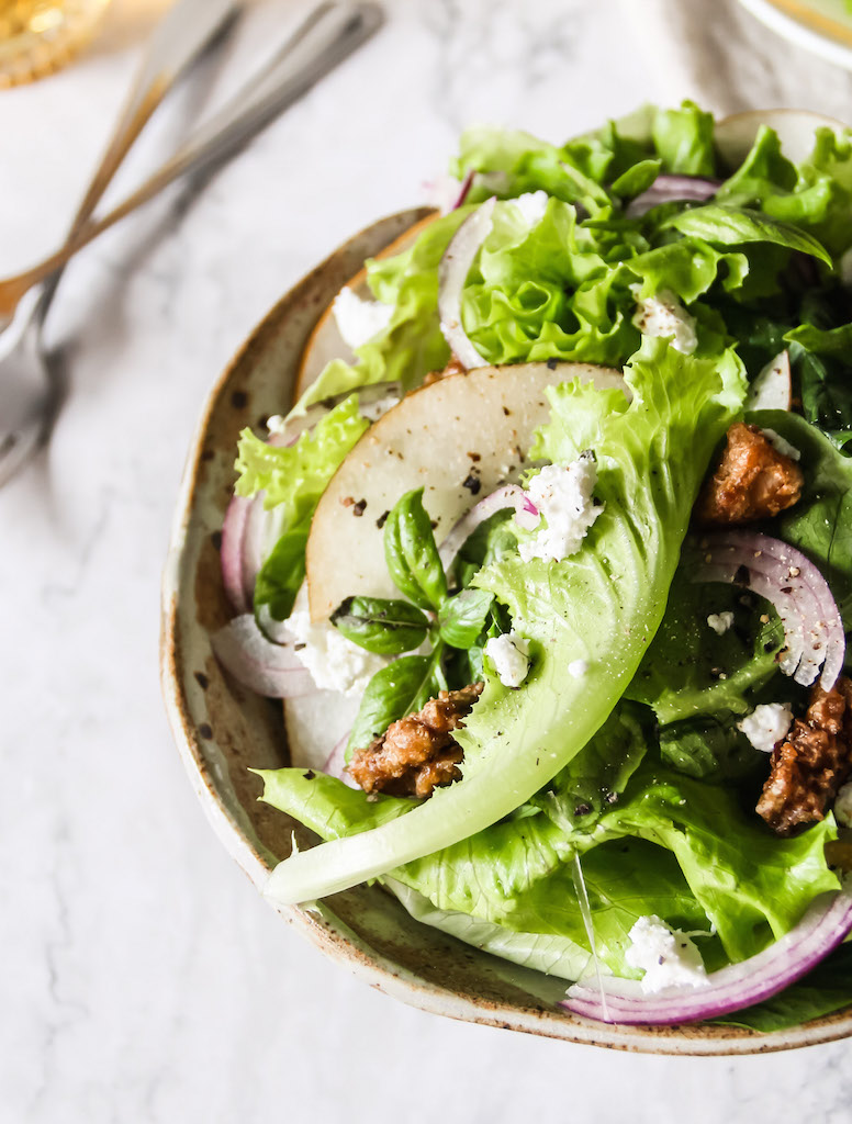 Champagne Tossed Pear Salad with Chevre