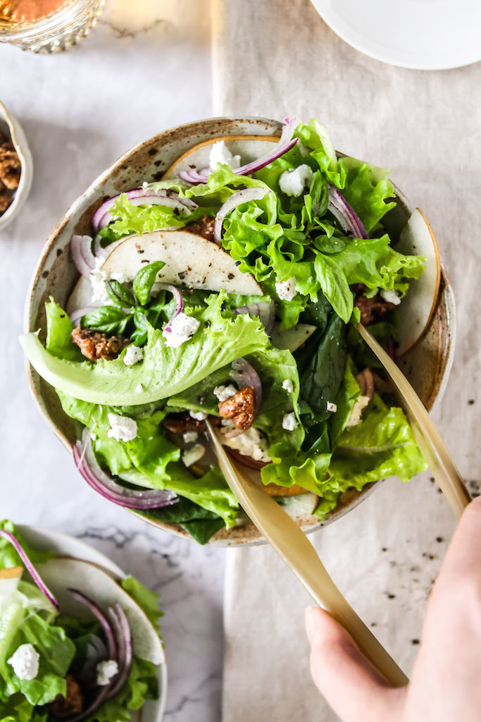 Champagne Tossed Pear Salad with Chevre