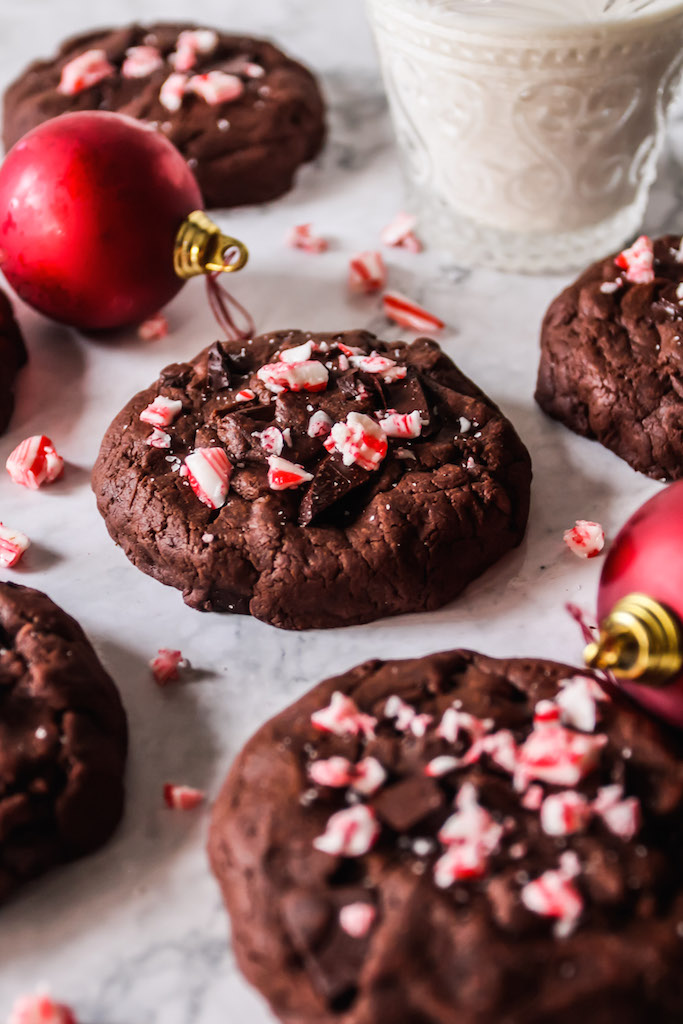Giant Peppermint Double Chocolate Fudge Cookies
