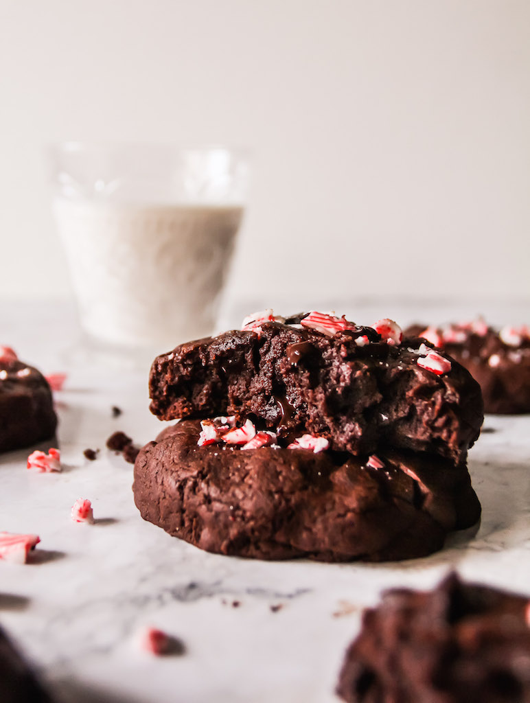 Giant Peppermint Double Chocolate Fudge Cookies