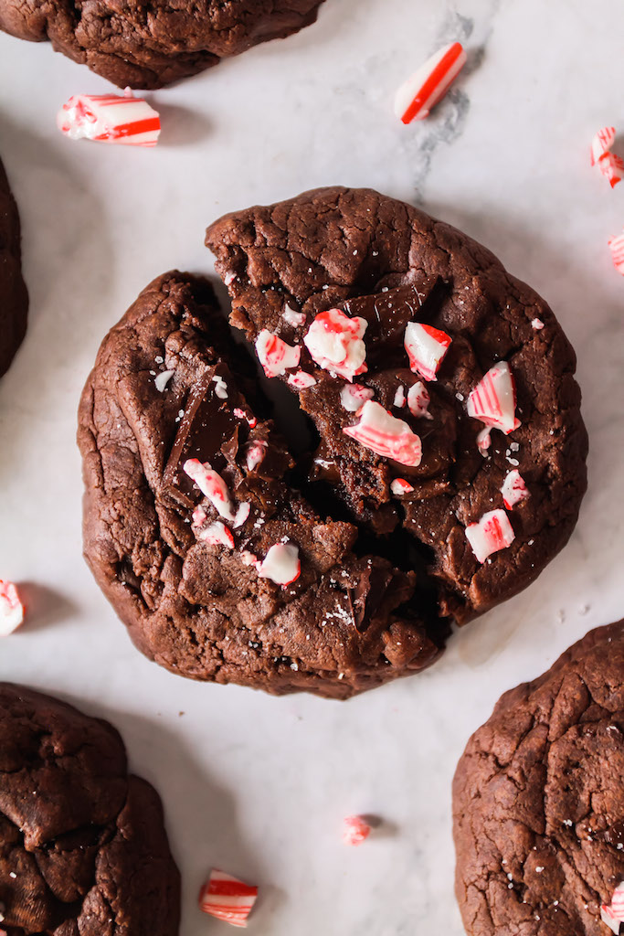 Giant Peppermint Double Chocolate Fudge Cookies