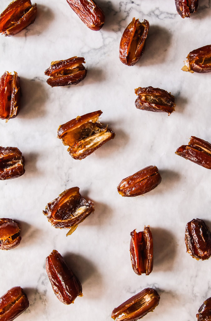 Salted Dark Chocolate Date Boats with Spiced Tahini Caramel