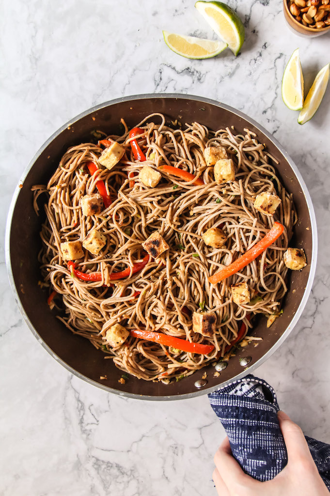 Stir fry noodles with seared tofu